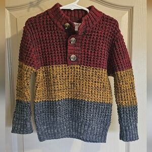 Cat & Jack boys' chunky knit pullover sweater in red, yellow, and gray.